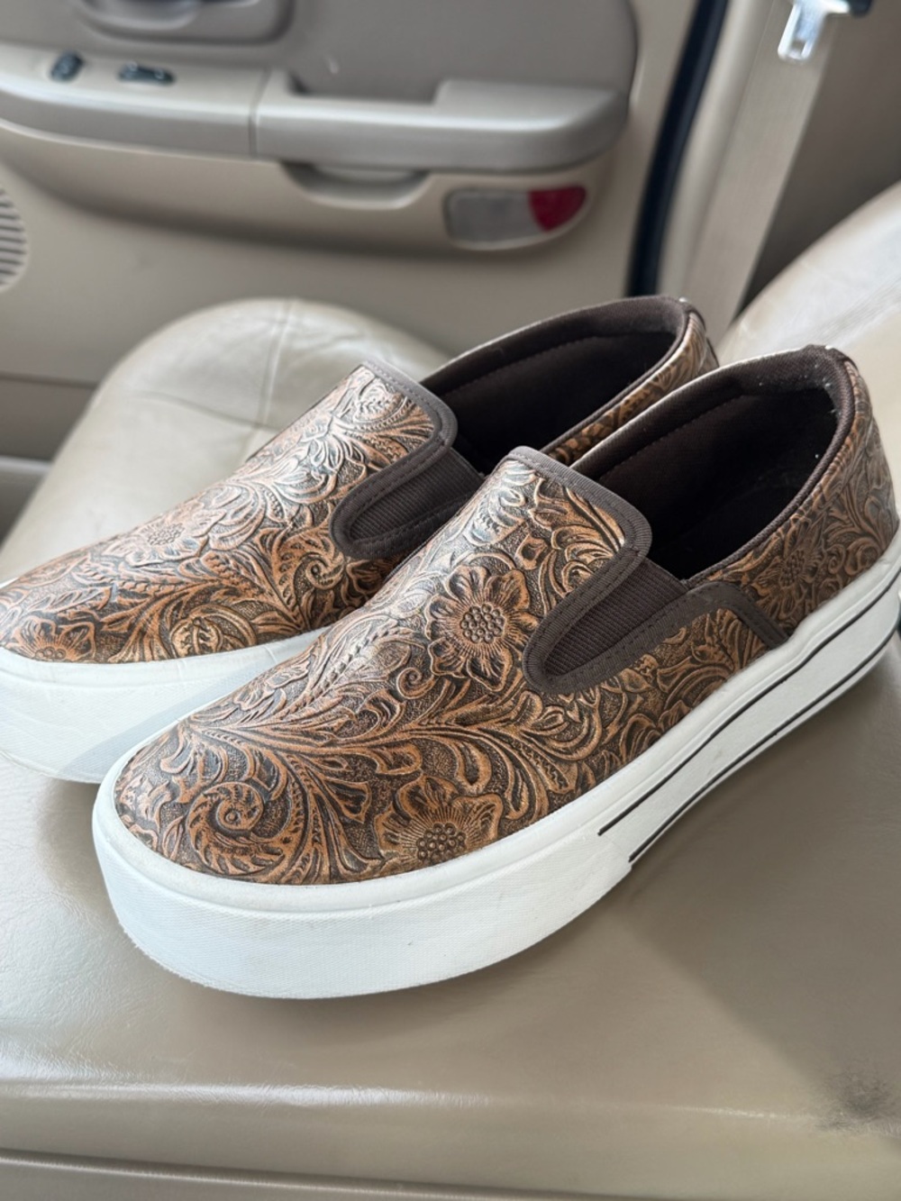 Ariat Brown Tooled Leather Slip-On Platform Sneakers